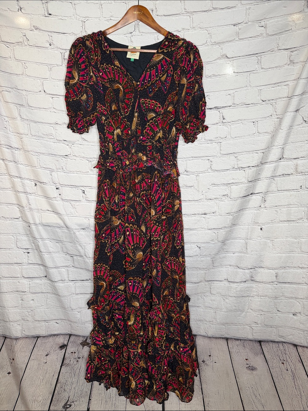 Farm Rio Boho Floral Ruffle Maxi Dress Size Small